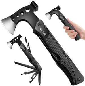 Multitool Hatchet Axe Stainless Steel Camping Hiking Survival Gear 14-in-1 Multi Tool with Axe Hammer Knife Saw Screwdrivers Bottle & Can Opener Whistle Fire Starter Christmas Gifts for Men