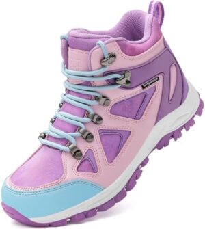 R CORD Kids Hiking Boots Waterproof Girls Hiking Boots Durable TPR Traction Outsole Anti-Skid Athletic Lace Up