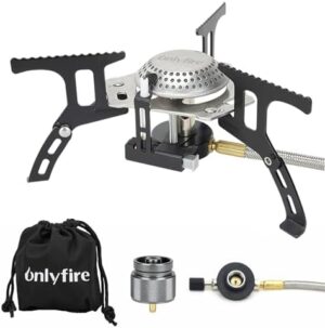 ONLYFIRE Portable Camping Gas Stove, Small Camping Stove with Piezo Ignition, 1LB Propane Tank Adapter, Mini Camp Stove with Carry Bag for Outdoor Cooking, Picnic, Camping and Hiking, GS333