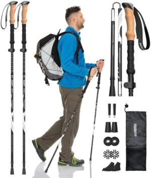 7075 Hiking Poles Collapsible Lightweight, Aircraft-Grade Aluminum Trekking Poles for Hiking, Adjustable Hiking Sticks with Cork Grip, Folding Walking Sticks for Women Men Seniors