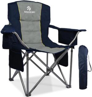 Oversized Folding Camping Chairs, Outdoor Chair Heavy Duty Support 450 LBS with Padded Cushion Seat and Back, with Cup Holder and Cooler Bag, Portable Lawn Chair for Beach Picnic Sports