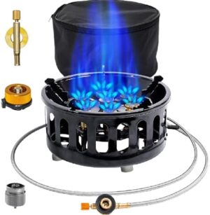 3 in 1 Portable Windproof Camping Stove Gas Cooking Burner, 21000W Propane Burners with Piezo Ignition and Carrying Bag for Outdoor Backpacking Picnic Hiking