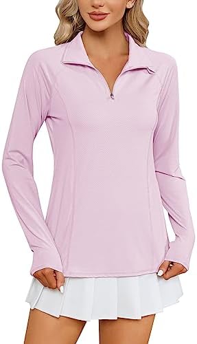 LOMON Women Long Sleeve Shirts Sun Protection 1/4 Zip Summer Quick Dry Hiking Shirts Quarter Zip Pullover for Women