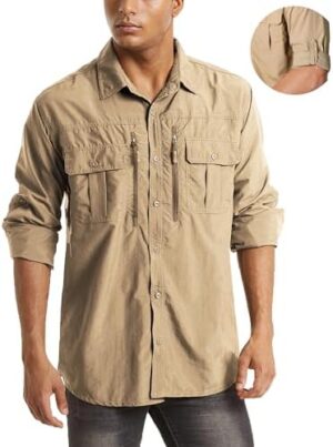 MAGCOMSEN Men's UPF 50+ Sun Protection Shirts, Button Down Long Sleeve Shirt for Hiking, Fishing, Safari