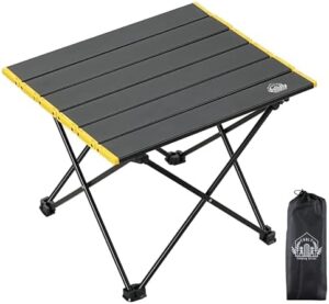 Portable Folding Camping Table, Small Compact Aluminum Beach Picnic Table, Lightweight Collapsible Outdoor Camp Tables That Folds & Rolls Up, Beach Gear Essentials Camp Accessories, Black