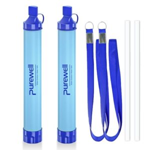 Purewell Outdoor Water Filter Personal Water Filtration Straw Emergency Survival Gear Water Purifier for Camping Hiking Climbing Backpacking