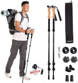 Nordic Walking Stick Adjustable Locks Expandable to 54" Lightweight Trekking Hiking Poles 10 Replacement Tips