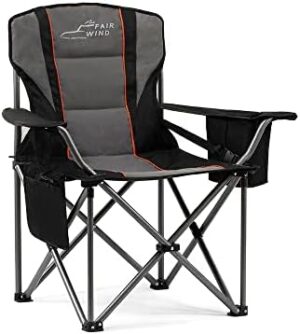 FAIR WIND Oversized Fully Padded Camping Chair with Lumbar Support, Heavy Duty Quad Fold Chair with Cooler Bag, Support 450 LBS, Black