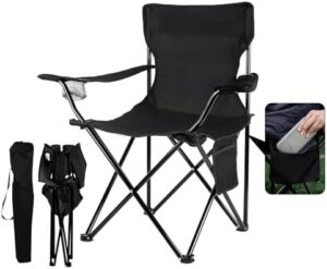 Portable Folding Camping Chair with Carrying Bag,Outdoor Portable Chair for Foldable Lawn Chair,Outdoor Camp Chair with Cup Holder&Side Bag for Fishing Outside Sports (Side Pocket-Black)