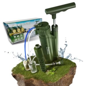 Portable Water Filter Pump,Water Filtration System Survival with 0.01 Micron Ultrafiltration Membrane, 3 Filter Stages,Water Purifier for Hiking, Camping, Emergency, and Outdoor Activities