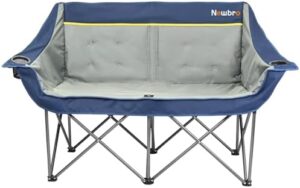 Oversized Double Camping Chair for Adults, Fully Padded Folding Camping Chairs Loveseat, Big Heavy Duty Outdoor Patio Lawn Chair with Arm Cup Holder, Navy and Gray