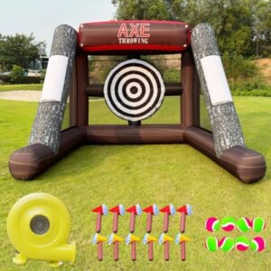 Inflatable Axe Throwing Game + Inflatable Ball Toss Target Dart Board Game with 1 Air Blower and 12 Axe and 10 Balls for Events