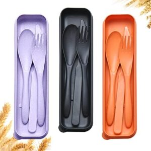 Reusable Travel Utensils Set with Case, 3 Sets Wheat Straw Portable Plastic Fork Spoons Knife Camping Cutlery, Eco-Friendly BPA Free Lunch Tableware for Kids Adults Travel Picnic Utensils