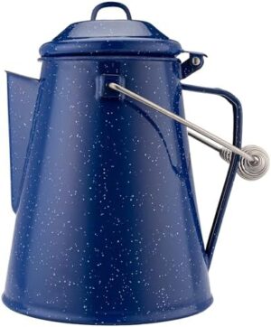 COLETTI Classic Camping Kettle — Coffee Kettle, Camp Kettle – NO Aluminum or Plastic [Blue Enamel, 12 Cup]