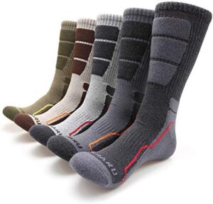 MIRMARU Men's 5 Pairs Hiking Outdoor Trail Running Trekking Moisture Wicking Cushion Crew Socks