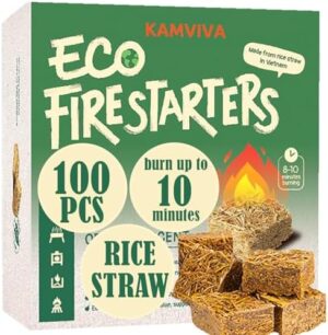 Fire Starter for Fireplace, Made from Rice Straw, Burn Up to 10 Minutes, 100 Counts for Charcoal, Chimney, Pellet, Solo Stove, BBQ Grill, Camping Fire, Wood Stove, Campfires, Tumbleweed