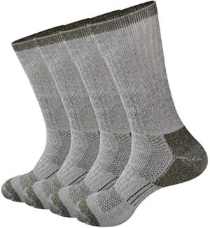 GKX Men's Merino Wool Moisture Wicking Outdoor Hiking Heavy Duty Work Cushion Crew Socks