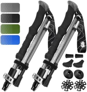 Premium Foldable Hiking Poles by USA Brand - Adjustable, Lightweight Trekking Poles Made of Aircraft Aluminum, Metal Flip Locks & Comfortable EVA Foam Grips