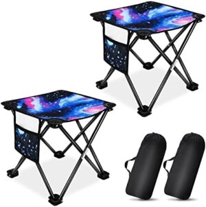 KABOER 2 Pack Folding Camping Stool 13.7inch Portable Outdoor Camping Chair for Fishing BBQ Hiking Gardening and Beach,Travel with Carry Bag(Starry Sky)