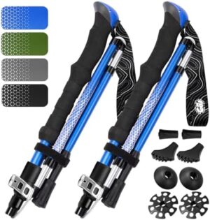 Premium Foldable Hiking Poles by USA Brand - Adjustable, Lightweight Trekking Poles Made of Aircraft Aluminum, Metal Flip Locks & Comfortable EVA Foam Grips