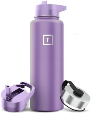 IRON °FLASK Camping & Hiking Hydration Flask, Wide Mouth, 3 Straw Lids, Stainless Steel Outdoor Water Bottle, Double Walled, Insulated Thermos, Metal Canteen - Lavender, 40 Oz