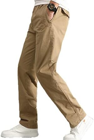 AIFARLD Mens Cargo Pants Elastic Waist Pants Sport Jogger Long Trousers for Hiking Fishing Running Workout