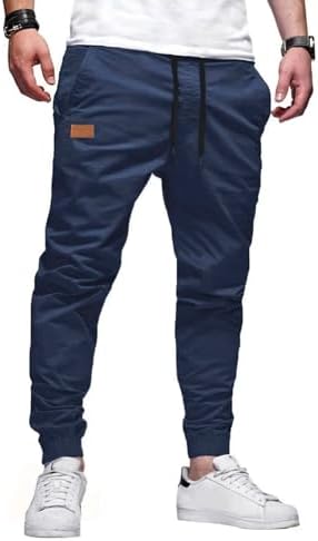 Mens Cargo Joggers Pants Casual Twill Chino Cotton Elastic Drawstring Outdoor Hiking Sweatpants Pants