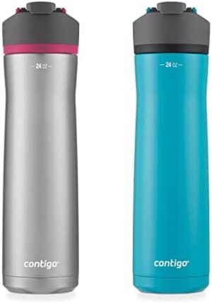 Contigo Cortland Chill 2.0 Vacuum-Insulated Stainless Steel Water Bottle, Spill-Proof Lid, Preserves Temperature for Hours, 24oz 2-Pack, Juniper & Dragonfruit, Ideal for Travel and Daily Use