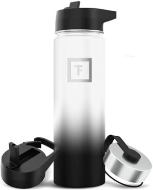 IRON °FLASK Camping & Hiking Hydration Flask, Wide Mouth, 3 Straw Lids, Stainless Steel Outdoor Water Bottle, Double Walled, Insulated Thermos, Metal Canteen - Day & Night, 22 Oz