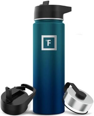 IRON °FLASK Camping & Hiking Hydration Flask, Wide Mouth, 3 Straw Lids, Stainless Steel Outdoor Water Bottle, Double Walled, Insulated Thermos, Metal Canteen - Dark Night, 22 Oz