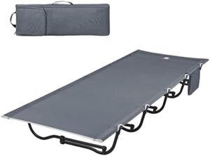 EVER ADVANCED Folding Camping Cot for Adults, Compact Sleeping Cots with Side Pocket, Portable Heavy Duty Foldable Camp Bed with Carry Bag for Outdoor, Travel, Grey