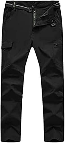 Men's Hiking Pants with Belt Outdoor Quick-Dry Lightweight Waterproof Mountain Pants with Zipper Pockets