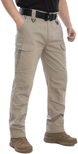 MANSDOUR Men's Cotton Hiking Tactical Pants Lightweight Stretch Military Combat Cargo Work Pants