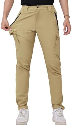 WORK IDEA Men's Hiking Pants Strench Waterproof Lightweight Outdoor Fishing Pants with Cargo Pockets