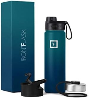 IRON °FLASK Camping & Hiking Hydration Flask, Wide Mouth, 3 Spout Lids, Stainless Steel Outdoor Water Bottle, Double Walled, Insulated Thermos, Metal Canteen - Dark Night, 22 Oz