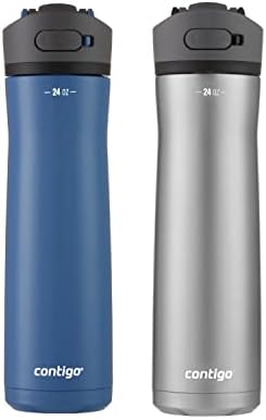 Contigo 24oz Leakproof Stainless Steel Water Bottle with Straw & Handle, Dual Insulated for Cold & Hot Drinks - 2 Pack