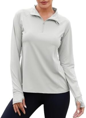 Women's 1/4 Zip Shirt UPF 50+ Sun Protection Pullover Lightweight Long Sleeve Shirts Running Hiking Workout Tops