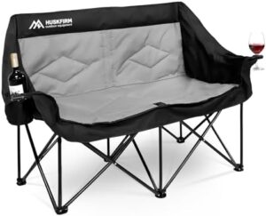 2 Person Camping Chair Oversized Loveseat Camping Chair Double Camping Chairs for Adults Heavy Duty Camping Couch Black Outdoor Folding Chair Portable Lawn Chair Patio Chair