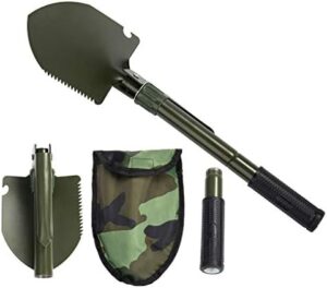 Gardening Folding Shovel Military Camping Shovel Survival Gear Entrenching Tool with Carrying Pouch Metal Handle for Camping Trekking Gardening Fishing Backpacking Snow (Green)