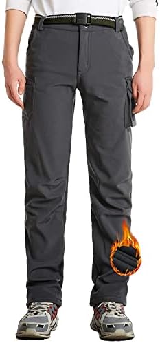 JOMLUN Boy's Fleece Lined Hiking Pants Waterproof Windproof Warm Soft Shell Outdoor Cargo Pants Snow Ski Walking Trousers