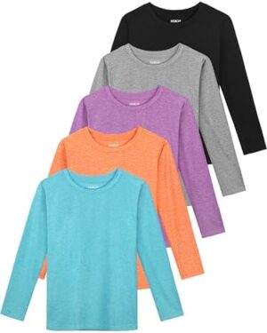 HXP 5 Pack Girls Long Sleeve Shirts Dry Fit Athletic Shirts Youth Teens Girls' Activewear 6-18 Years