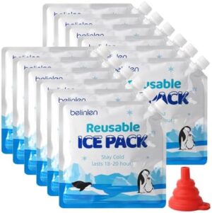 12 Pack Reusable Long Lasting Ice Packs for Cooler Ice Packs for Lunch Box, Lunch Bags for Beach, Fishing, Camping(7.87mil)