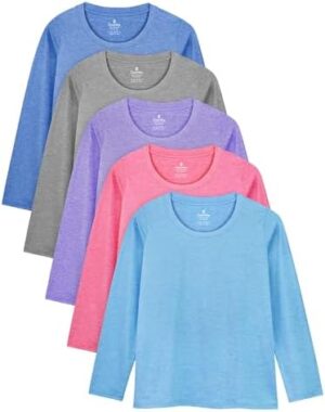 Cooraby Dry Fit Girls Long Sleeve Shirt Active Tops Crew Neck T-Shirt Girls Athletic Performance Tops Long Sleeve Top