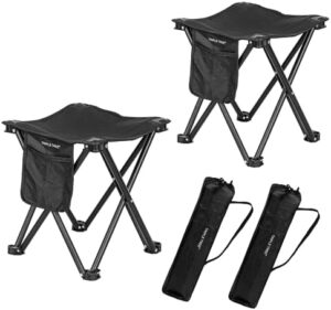 (Triple Tree) 2 Pack Folding Camping Stool, 13.8 Inch Portable Lightweight Stool Seat with Side Pocket and Carry Bag for Travel, Hiking, BBQ, Fishing and Beach, Load Capacity to 400lbs