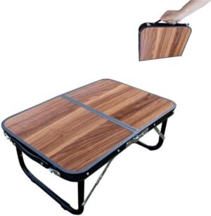 Ultralight Compact Mini Camping Table, Folding Side Low Table for Camp, Portable Table for Picnic,Travel, Beach - Lightweight Foldable Design, Ideal for Sitting on the Floor (Wooden color)