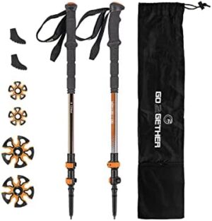 G2 Hiker Trekking Hiking Poles Telescopic/Aluminium Alloy/EVA Foam Grip/Cork Grip/Foam Padded Wrist Strap/Auto-Adjustable Strap/Quick Flip Lock (Pack of 2 Poles).Yellow/Blue