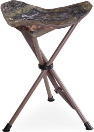 Black Sierra Folding Hunting Stool w/Shoulder Strap Supports 225 lbs, Lightweight Collapsible Tripod Seat, Foldable Steel Frame Chair Perfect for Hunting, Fishing, Camping, Hiking, Travel