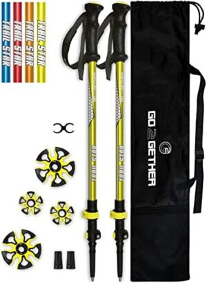 G2 Telescopic Trekking Poles/Aluminum Alloy/Comfort BMM Handle/Foam Padded Wrist Strap/Auto-Adjustable Strap/Quick Flip Lock/Snow Baskets Attached (Pack of 2 Poles), Orange/Blue/Yellow/Red