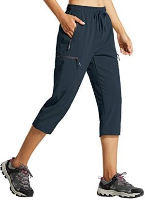 Libin Women's Capri Pants Lightweight Quick Dry Cargo Hiking Capris Travel Casual Outdoor Zipper Pockets