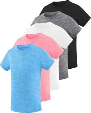 Star Vibe Girl's Athletic Shirts Short Sleeve Performance Sports T-Shirts Dry-Fit Activewear Summer Tops for Kids Teen 5 Pack